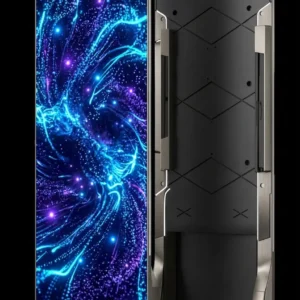 Póster LED vertical para eventos con vista frontal y trasera