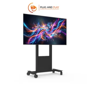 Monitor TV LED profesional en soporte con ruedas para eventos en Madrid